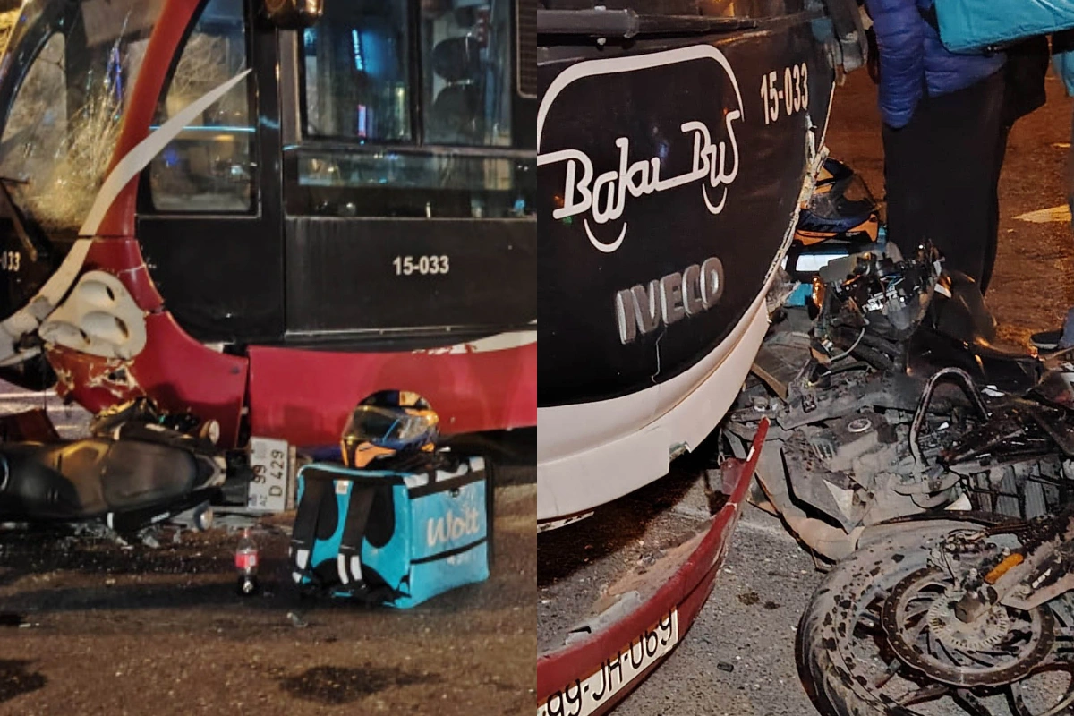 Bakıda ağır qəza: Sərnişin avtobusu ilə motosiklet toqquşdu - FOTO/VİDEO